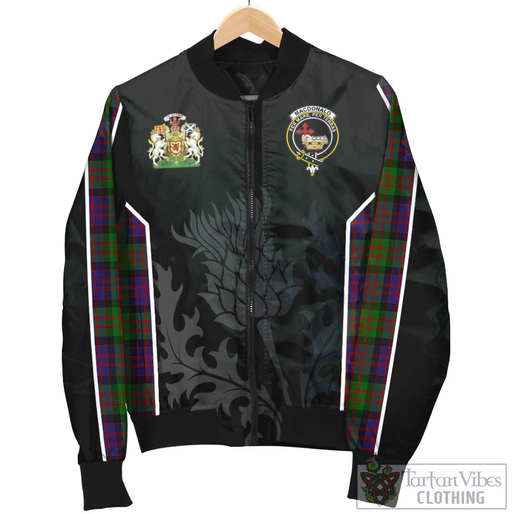 Tartan Vibes Clothing MacDonald Tartan Bomber Jacket with Family Crest and Scottish Thistle Vibes Sport Style