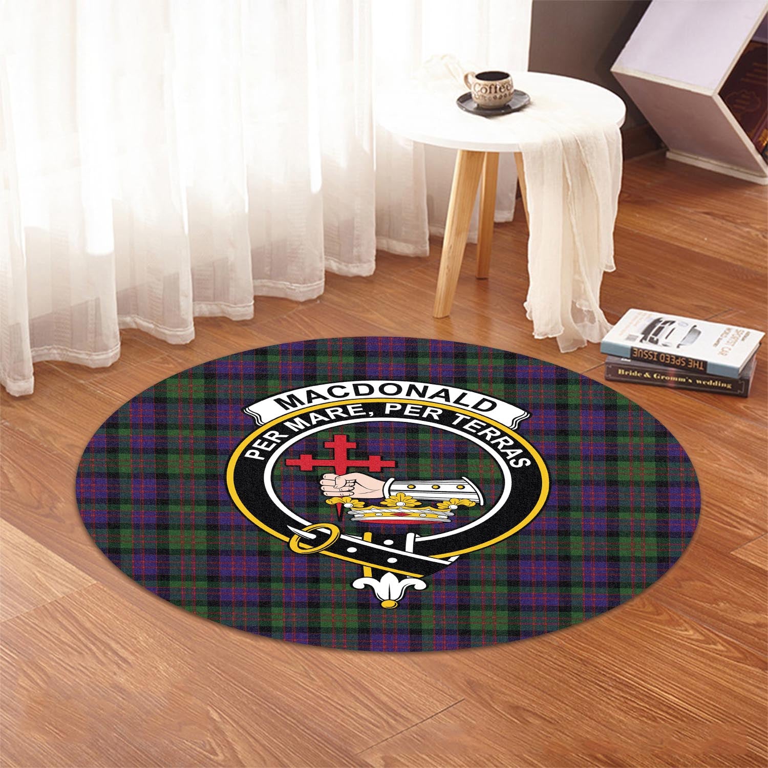 macdonald-tartan-round-rug-with-family-crest