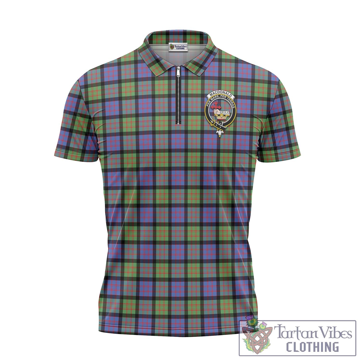 Tartan Vibes Clothing MacDonald Ancient Tartan Zipper Polo Shirt with Family Crest