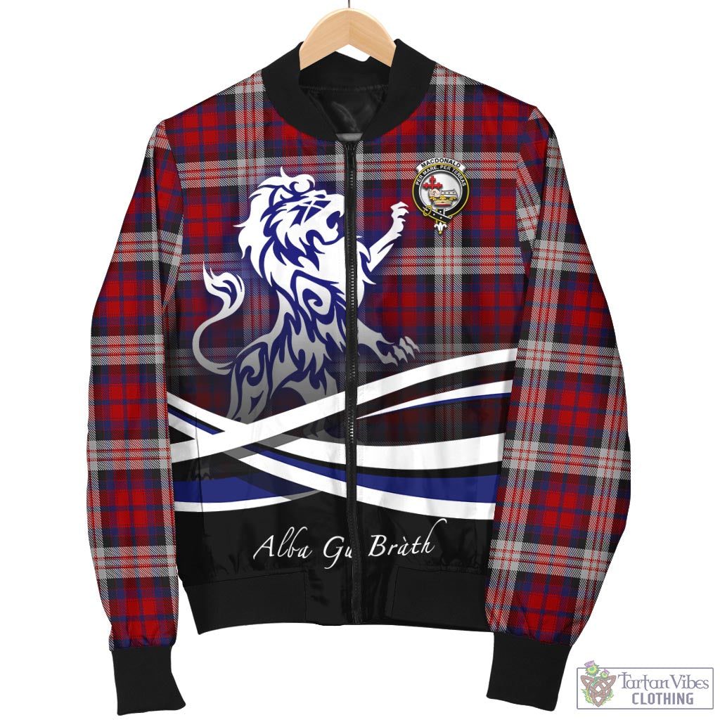 Tartan Vibes Clothing MacDonald Dress Irish Tartan Bomber Jacket with Alba Gu Brath Regal Lion Emblem