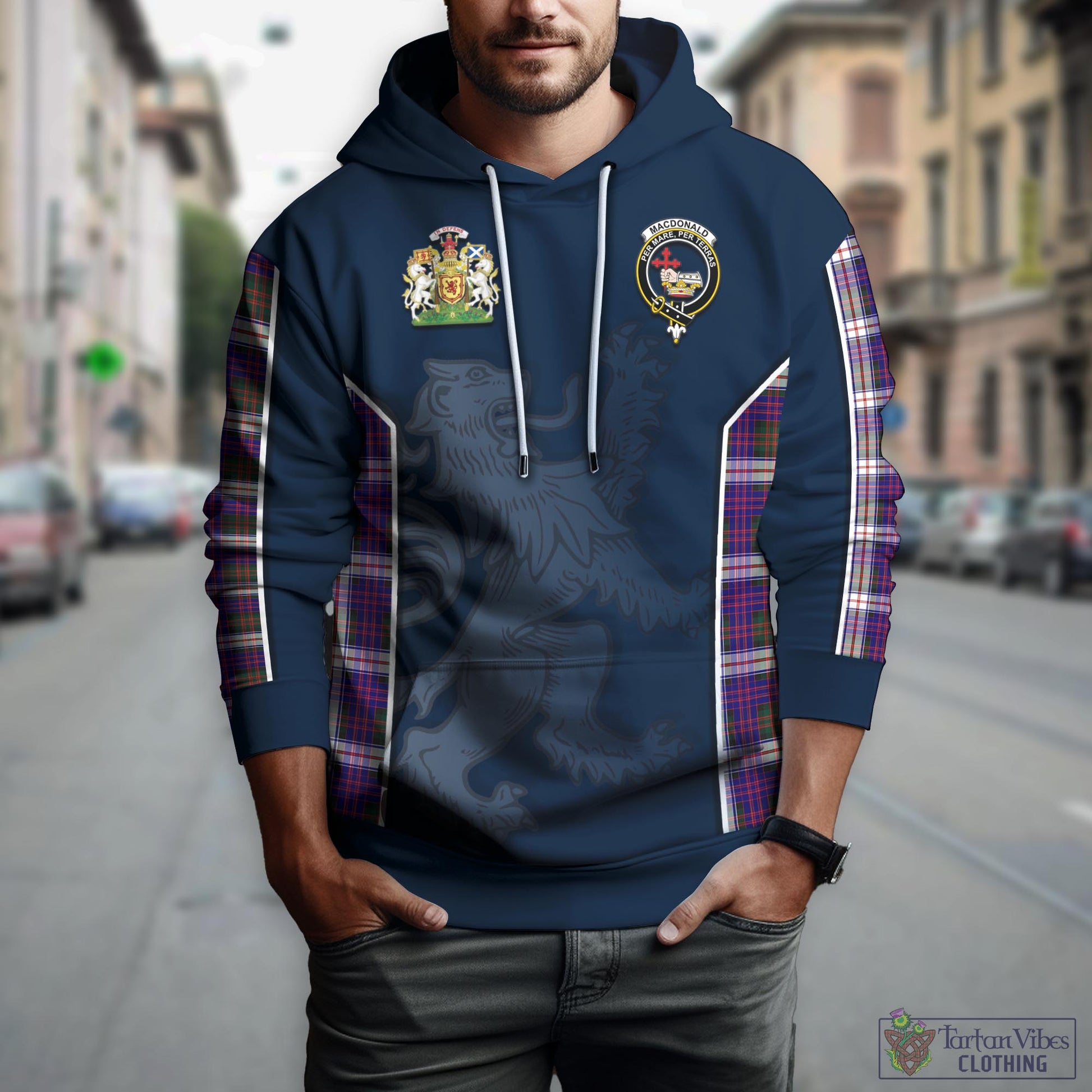 Tartan Vibes Clothing MacDonald Dress Modern Tartan Hoodie with Family Crest and Lion Rampant Vibes Sport Style