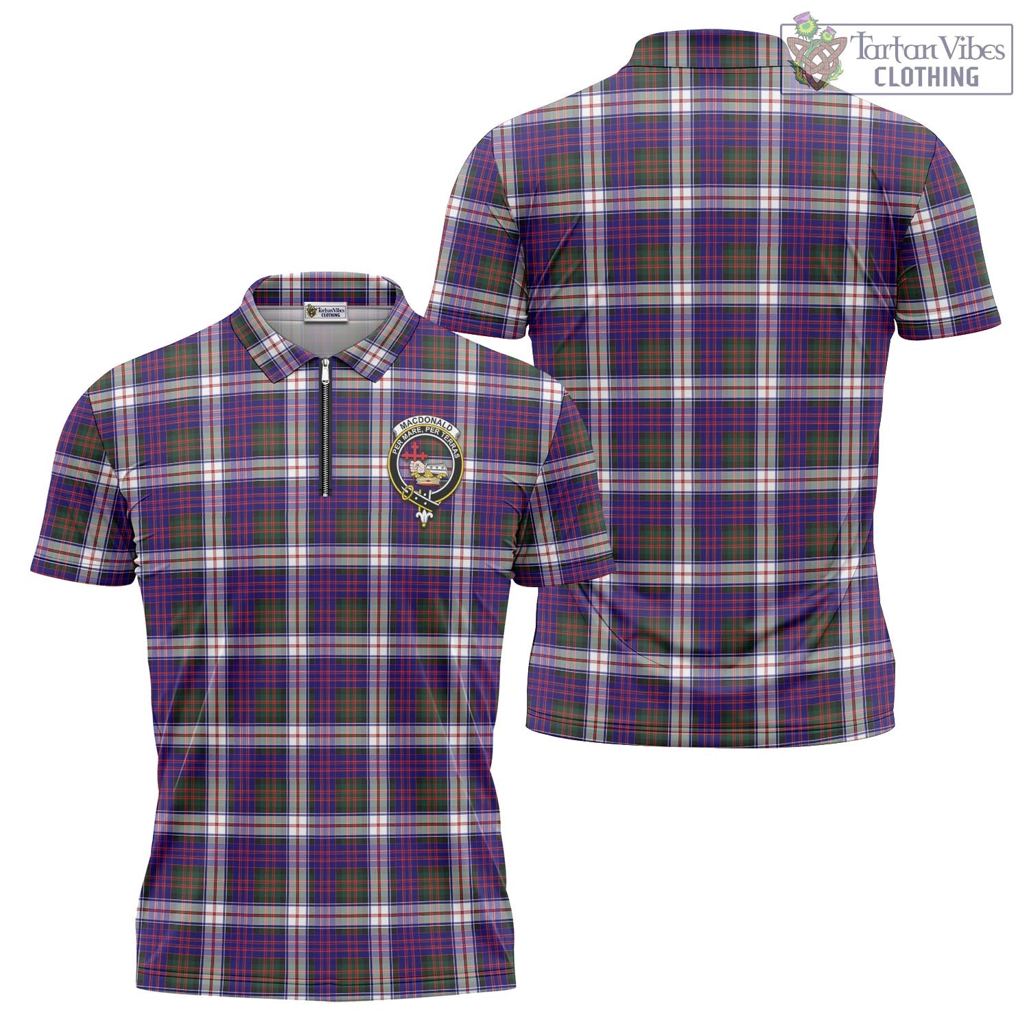 Tartan Vibes Clothing MacDonald Dress Modern Tartan Zipper Polo Shirt with Family Crest