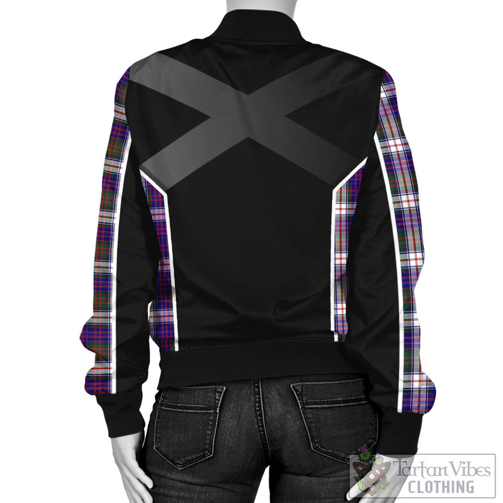 Tartan Vibes Clothing MacDonald Dress Modern Tartan Bomber Jacket with Family Crest and Scottish Thistle Vibes Sport Style
