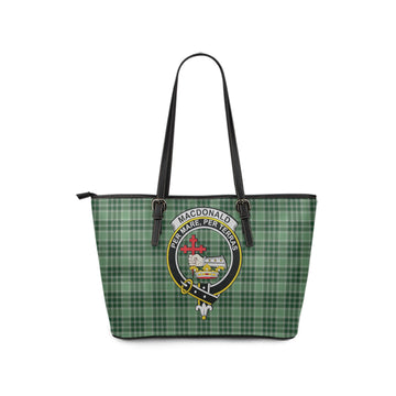 MacDonald Lord of the Isles Hunting Tartan Leather Tote Bag with Family Crest