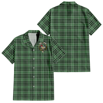 MacDonald Lord of the Isles Hunting Tartan Short Sleeve Button Down Shirt with Family Crest