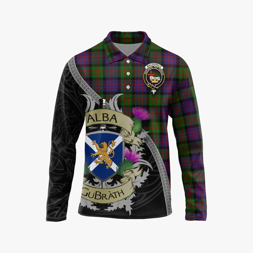 Tartan Vibes Clothing MacDonald (McDonald) Tartan Family Crest Long Sleeve Polo Shirt Lion Rampant Royal Thistle Shield Celtic Inspired