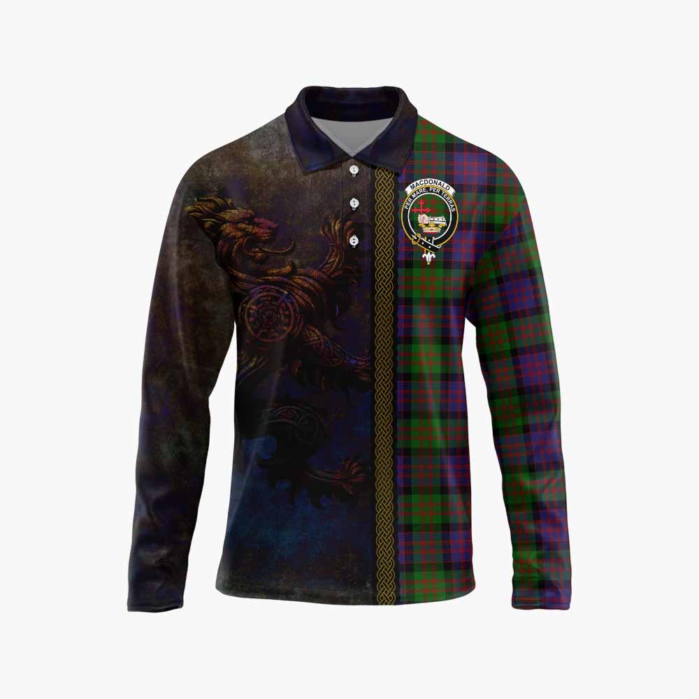 Tartan Vibes Clothing MacDonald (McDonald) Tartan Family Crest Long Sleeve Polo Shirt Alba Gu Brath Be Brave Lion Ancient Style
