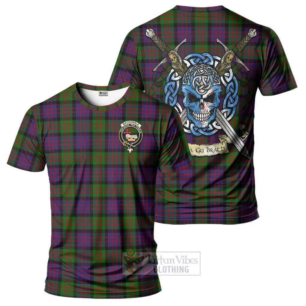 Tartan Vibes Clothing MacDonald (McDonald) Tartan T-Shirt with Family Crest Celtic Skull Style