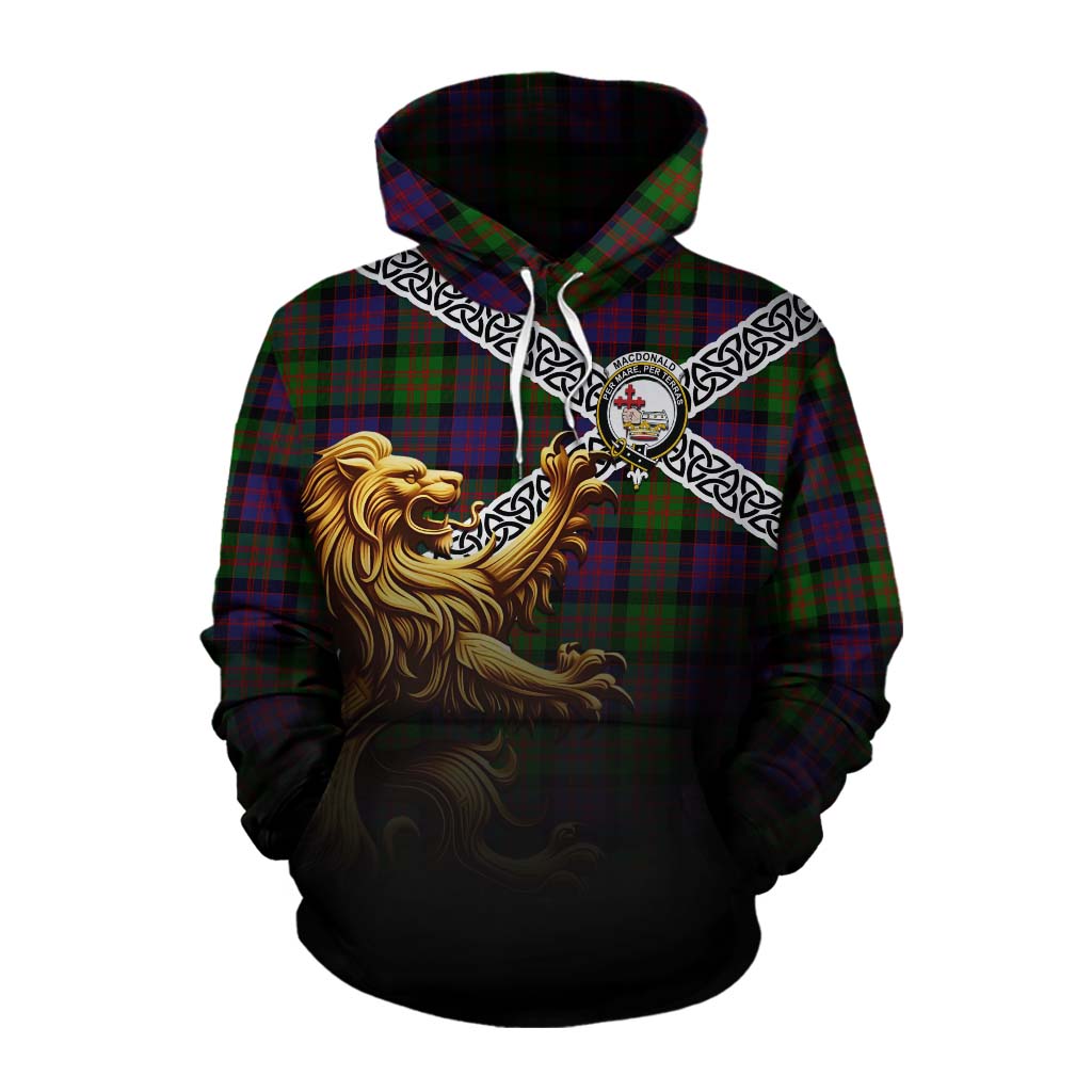 Tartan Vibes Clothing MacDonald (McDonald) Crest Tartan Cotton Hoodie with Golden Lion Emblem Celtic Style