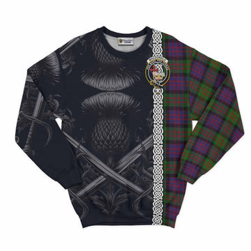Tartan Vibes Clothing MacDonald (McDonald) Tartan Sweatshirt with Family Crest Cross Sword Thistle Celtic Vibes