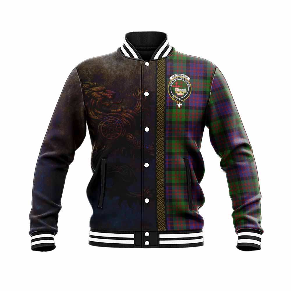 Tartan Vibes Clothing MacDonald (McDonald) Tartan Family Crest Baseball Jacket Alba Gu Brath Be Brave Lion Ancient Style