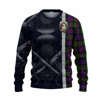 Tartan Vibes Clothing MacDonald (McDonald) Tartan Knitted Sweater with Family Crest Cross Sword Thistle Celtic Vibes