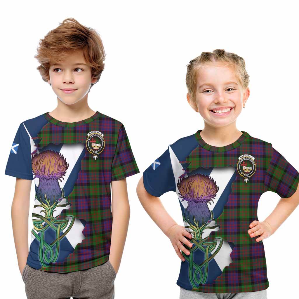 Tartan Vibes Clothing MacDonald (McDonald) Tartan Family Crest Kid T-Shirt Scottish Thistle Celtic Inspired