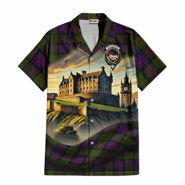 Tartan Vibes Clothing MacDonald (McDonald) Tartan Family Crest Short Sleeve Button Shirt with Scottish Ancient Castle Style