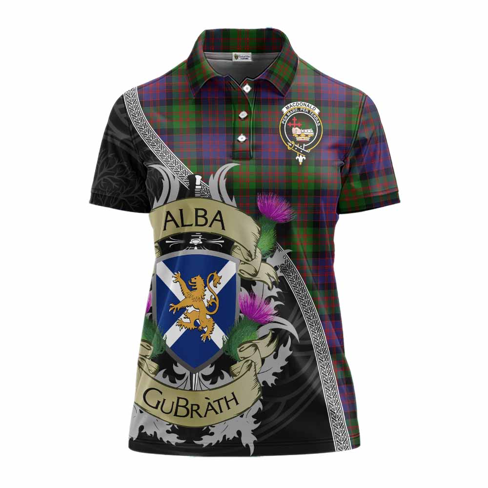 Tartan Vibes Clothing MacDonald (McDonald) Tartan Family Crest Women's Polo Shirt Lion Rampant Royal Thistle Shield Celtic Inspired