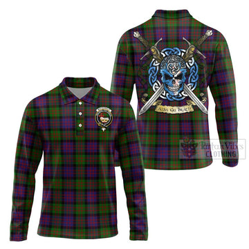 MacDonald (McDonald) Tartan Long Sleeve Polo Shirt with Family Crest Celtic Skull Style