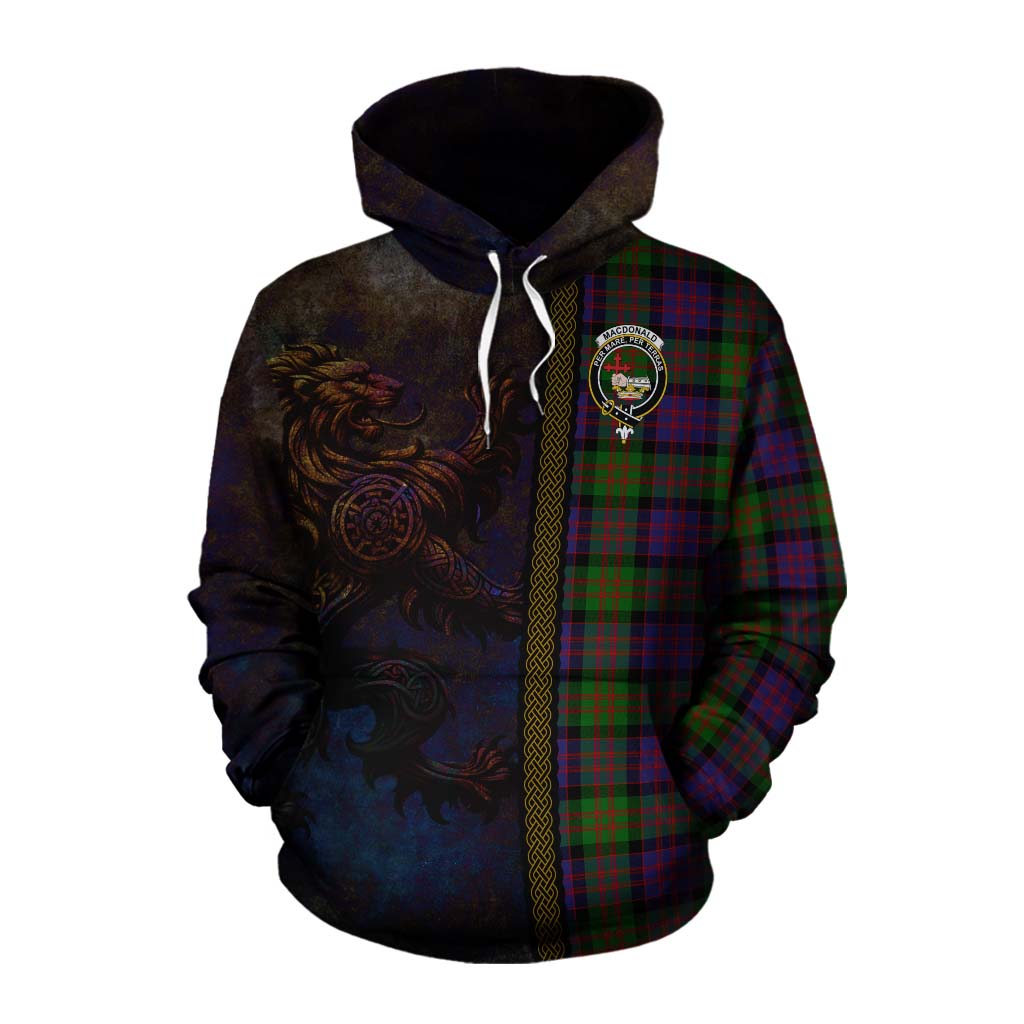 Tartan Vibes Clothing MacDonald (McDonald) Tartan Family Crest Cotton Hoodie Alba Gu Brath Be Brave Lion Ancient Style