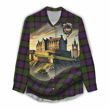 Tartan Vibes Clothing MacDonald (McDonald) Tartan Family Crest Women's Casual Shirt with Scottish Ancient Castle Style