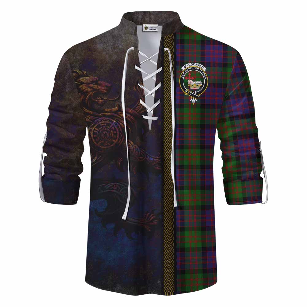 Tartan Vibes Clothing MacDonald (McDonald) Tartan Family Crest Ghillie Kilt Shirt Alba Gu Brath Be Brave Lion Ancient Style