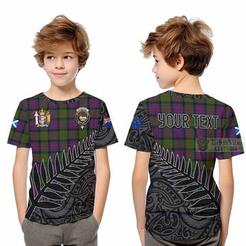 Tartan Vibes Clothing MacDonald (McDonald) Crest Tartan Kid T-Shirt with New Zealand Silver Fern Half Style
