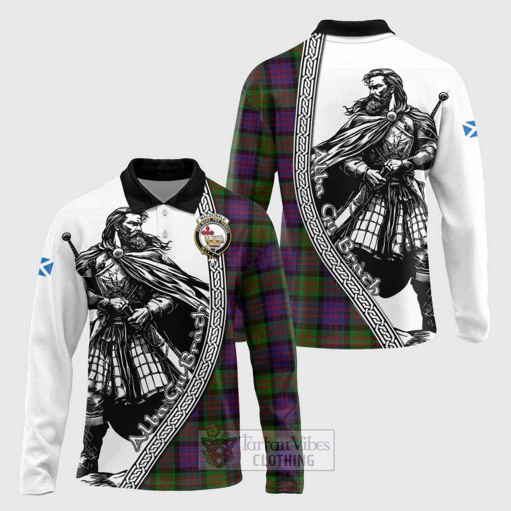 MacDonald (McDonald) Tartan Clan Crest Long Sleeve Polo Shirt with Highlander Warrior Celtic Style Unisex - Tartan Vibes Clothing