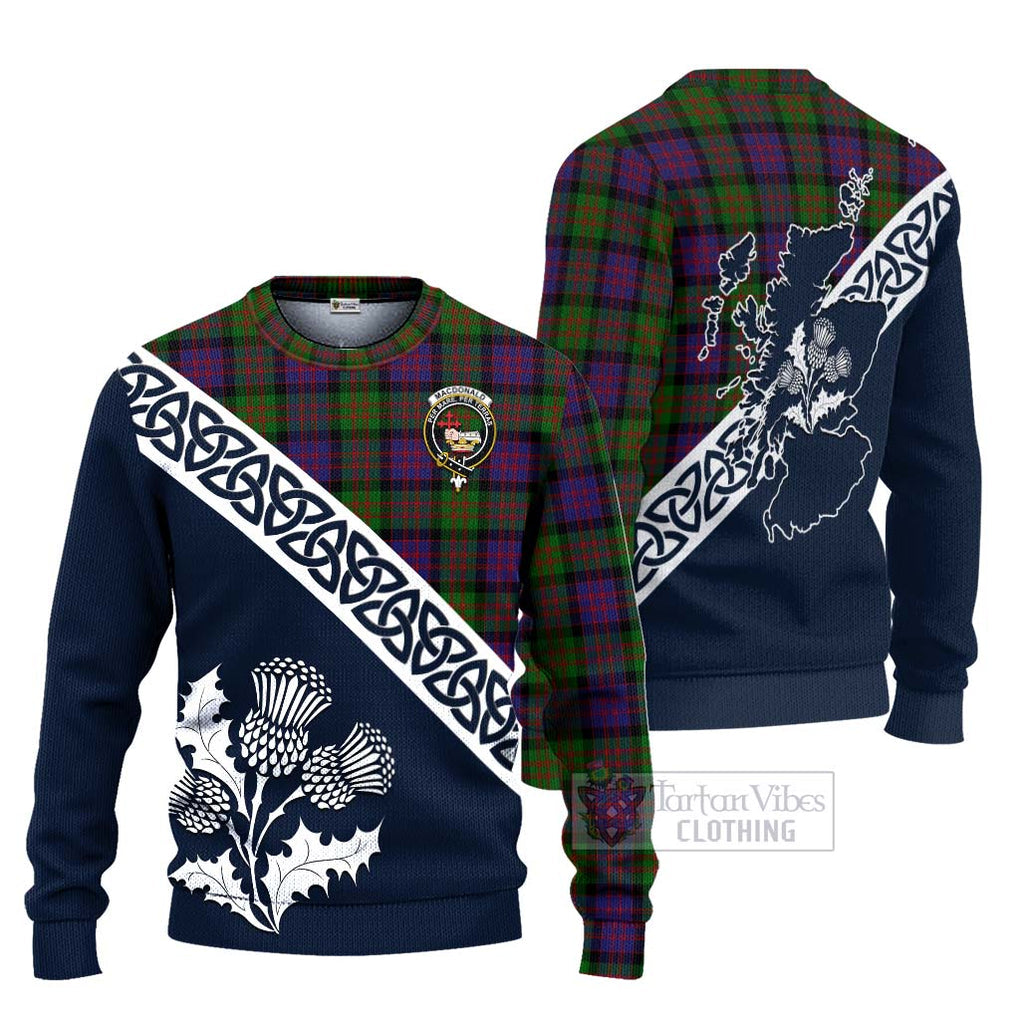 Tartan Vibes Clothing MacDonald (McDonald) Tartan Knitted Sweater Featuring Thistle and Scotland Map