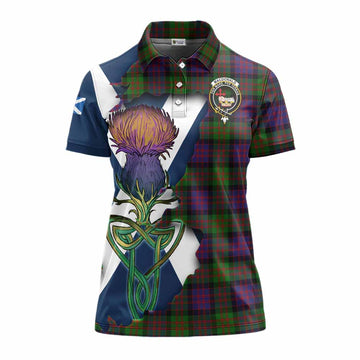 Tartan Vibes Clothing MacDonald (McDonald) Tartan Family Crest Women's Polo Shirt Scottish Thistle Celtic Inspired