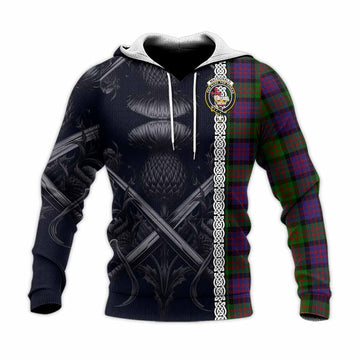 Tartan Vibes Clothing MacDonald (McDonald) Tartan Knitted Hoodie with Family Crest Cross Sword Thistle Celtic Vibes