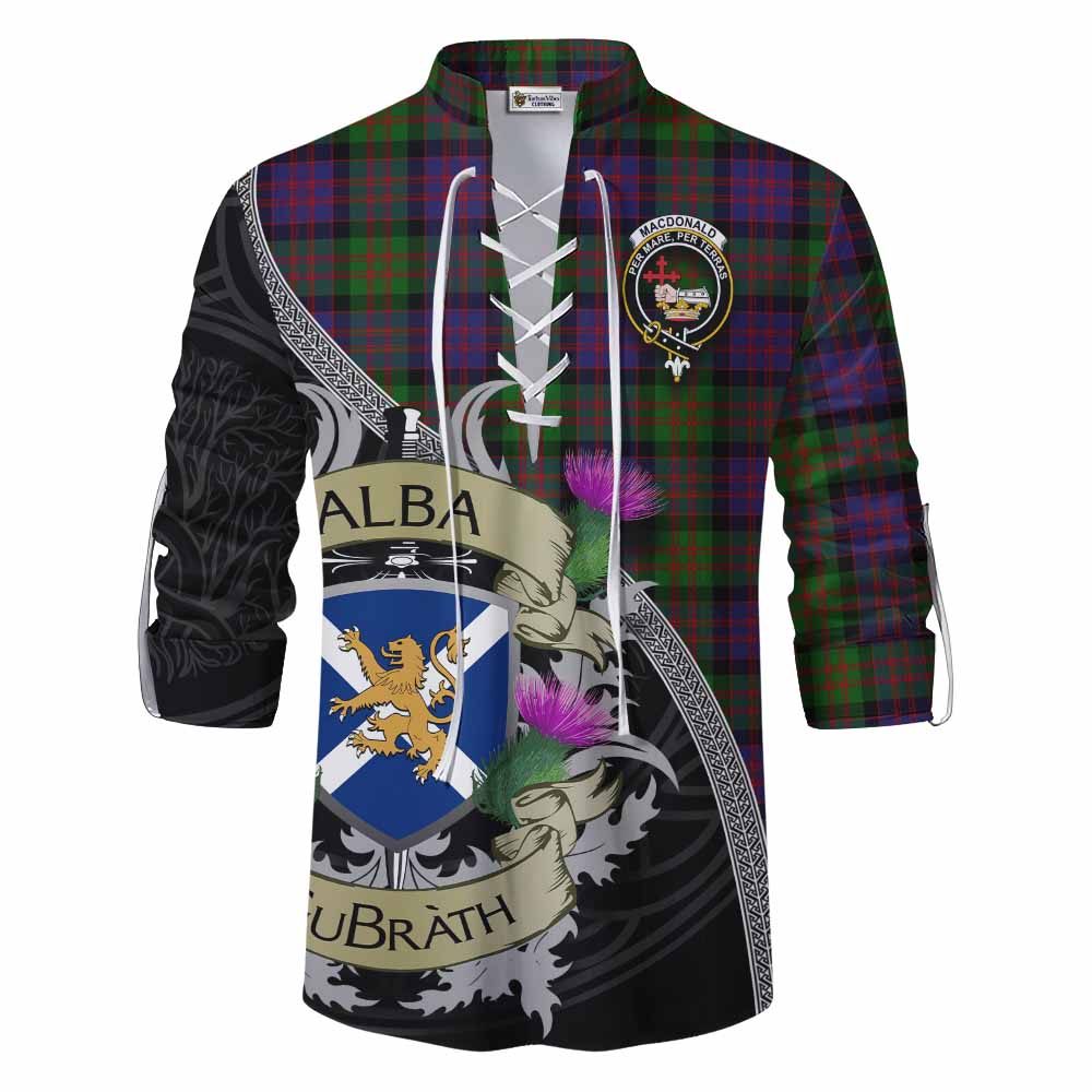 Tartan Vibes Clothing MacDonald (McDonald) Tartan Family Crest Ghillie Kilt Shirt Lion Rampant Royal Thistle Shield Celtic Inspired