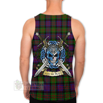 Tartan Vibes Clothing MacDonald (McDonald) Tartan Men's Tank Top with Family Crest Celtic Skull Style