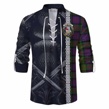 Tartan Vibes Clothing MacDonald (McDonald) Tartan Ghillie Kilt Shirt with Family Crest Cross Sword Thistle Celtic Vibes