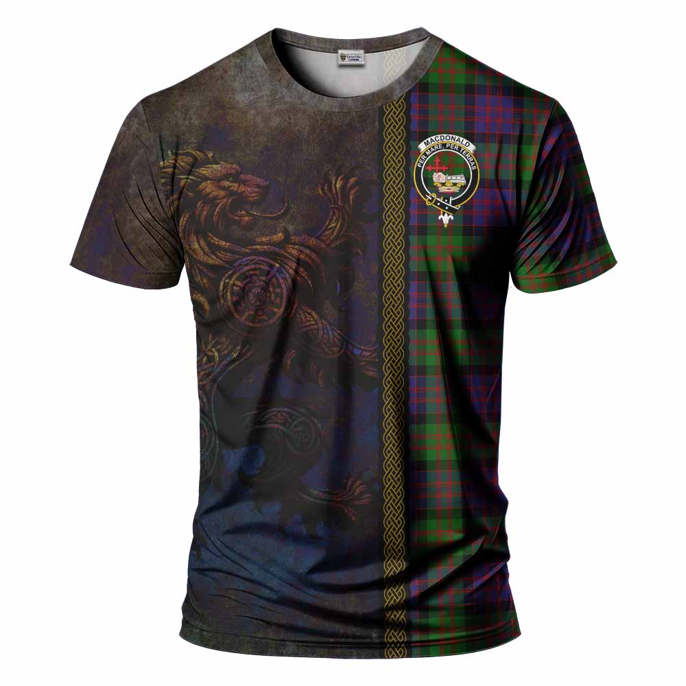 Tartan Vibes Clothing MacDonald (McDonald) Tartan Family Crest T-Shirt Alba Gu Brath Be Brave Lion Ancient Style