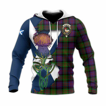 Tartan Vibes Clothing MacDonald (McDonald) Tartan Family Crest Knitted Hoodie Scottish Thistle Celtic Inspired