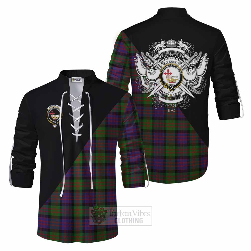 Tartan Vibes Clothing MacDonald (McDonald) Tartan Ghillie Kilt Shirt with Family Crest and Military Logo Style