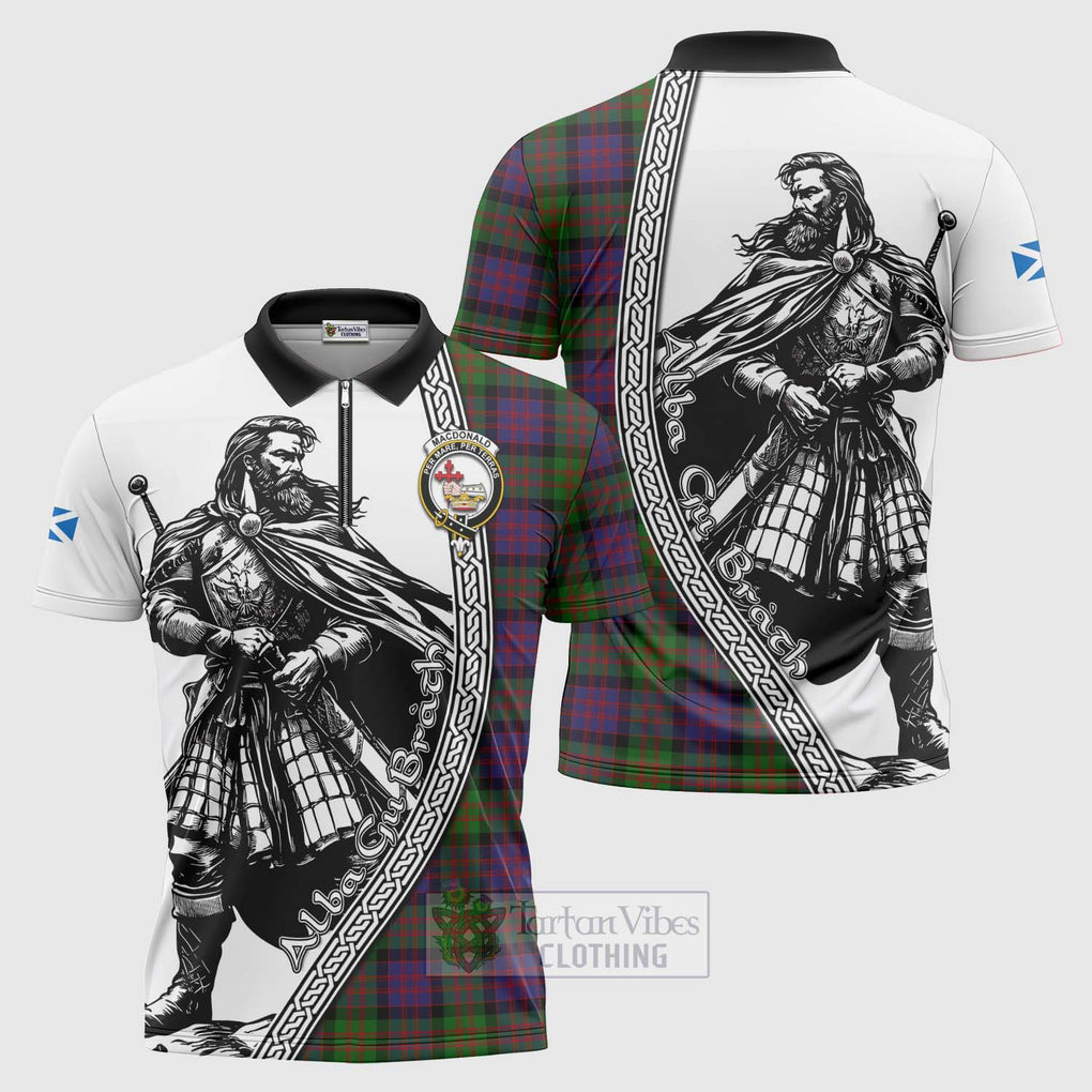 Tartan Vibes Clothing MacDonald (McDonald) Tartan Clan Crest Zipper Polo Shirt with Highlander Warrior Celtic Style