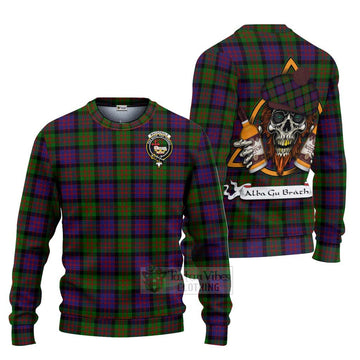 Tartan Vibes Clothing MacDonald (McDonald) Tartan Knitted Sweater with Family Crest and Bearded Skull Holding Bottles of Whiskey