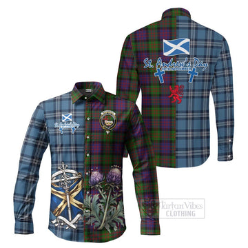 MacDonald (McDonald) Tartan Long Sleeve Button Shirt Happy St. Andrew's Day Half Tartan Style Men's Shirt S - Tartan Vibes Clothing
