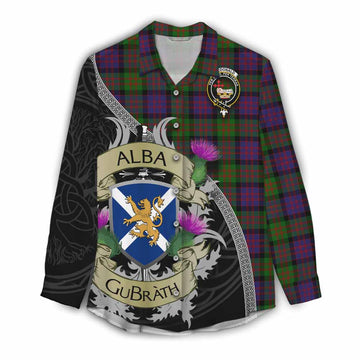 Tartan Vibes Clothing MacDonald (McDonald) Tartan Family Crest Women's Casual Shirt Lion Rampant Royal Thistle Shield Celtic Inspired
