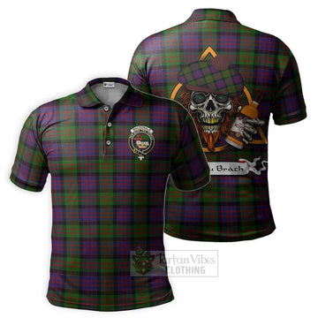 Tartan Vibes Clothing MacDonald (McDonald) Tartan Polo Shirt with Family Crest and Bearded Skull Holding Bottles of Whiskey