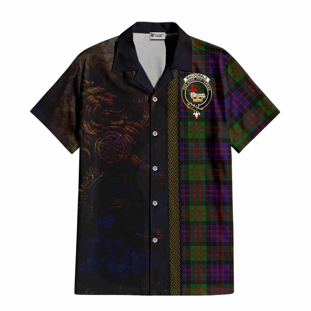 Tartan Vibes Clothing MacDonald (McDonald) Tartan Family Crest Short Sleeve Button Shirt Alba Gu Brath Be Brave Lion Ancient Style