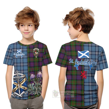 Tartan Vibes Clothing MacDonald (McDonald) Tartan Kid T-Shirt Happy St. Andrew's Day Half Tartan Style