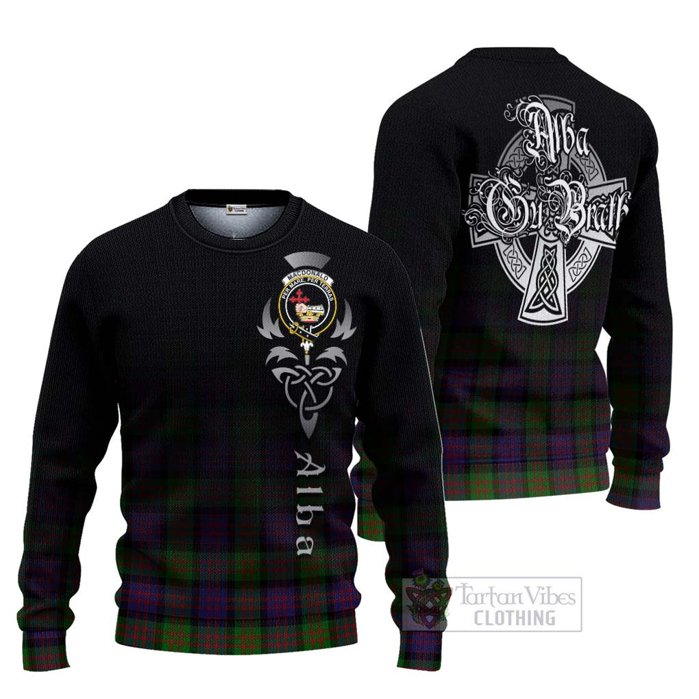 Tartan Vibes Clothing MacDonald (McDonald) Tartan Knitted Sweater Featuring Alba Gu Brath Family Crest Celtic Inspired