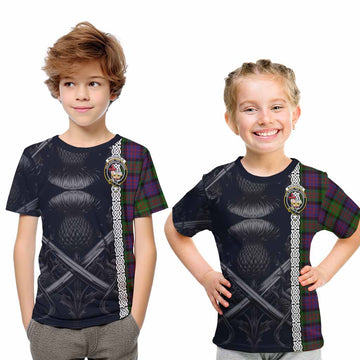 Tartan Vibes Clothing MacDonald (McDonald) Tartan Kid T-Shirt with Family Crest Cross Sword Thistle Celtic Vibes