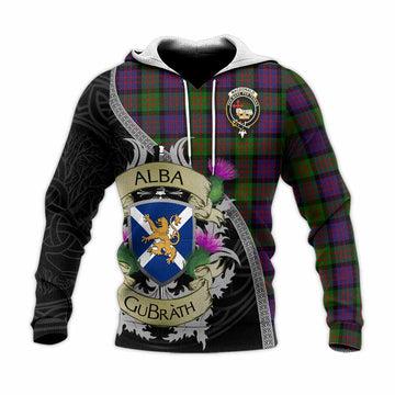Tartan Vibes Clothing MacDonald (McDonald) Tartan Family Crest Knitted Hoodie Lion Rampant Royal Thistle Shield Celtic Inspired