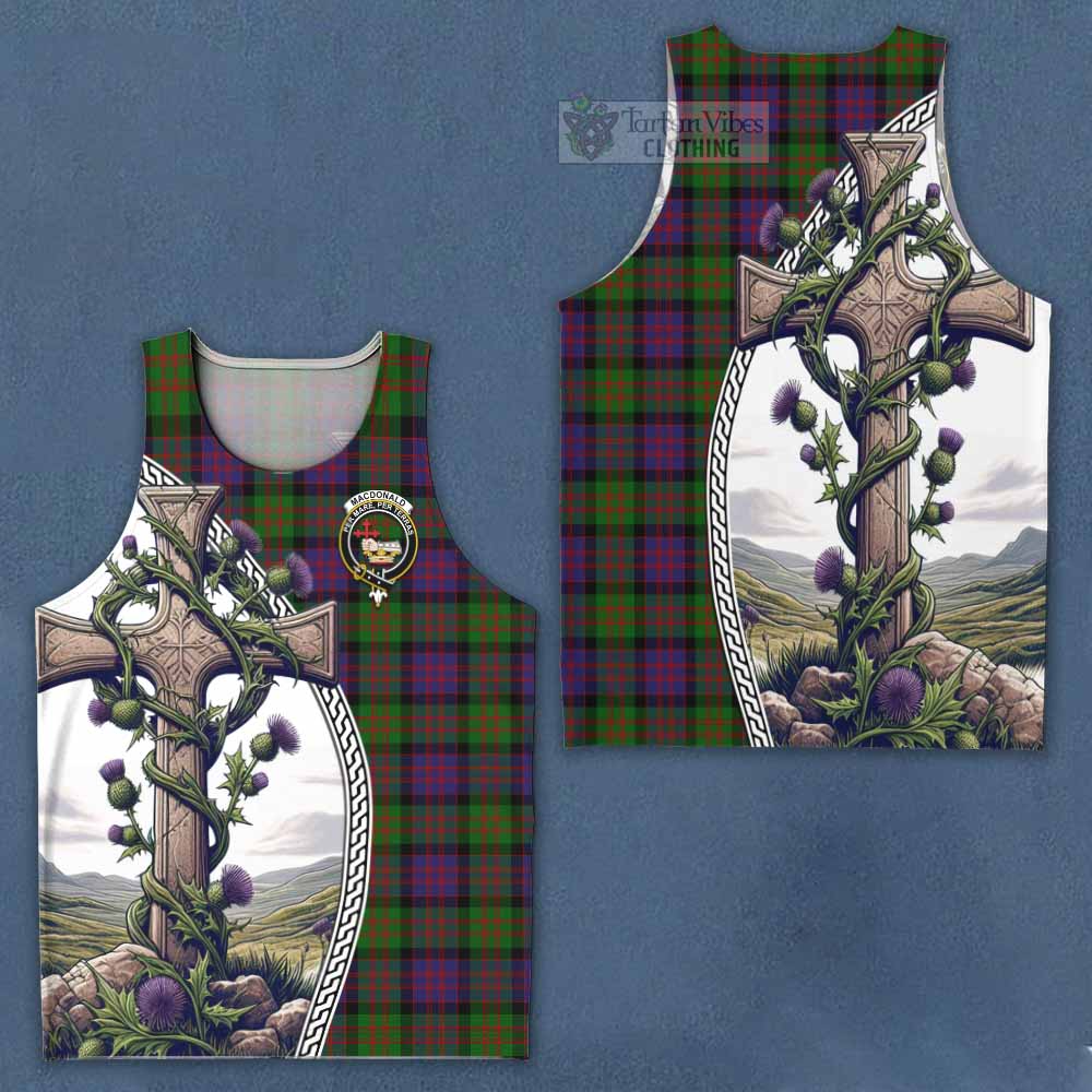 Tartan Vibes Clothing MacDonald (McDonald) Tartan Men's Tank Top with Family Crest and St. Andrew's Cross Accented by Thistle Vines