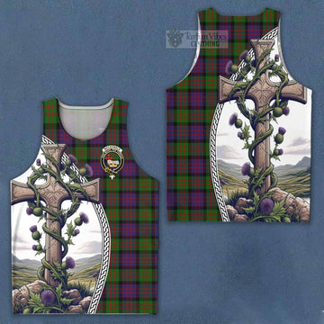 Tartan Vibes Clothing MacDonald (McDonald) Tartan Men's Tank Top with Family Crest and St. Andrew's Cross Accented by Thistle Vines