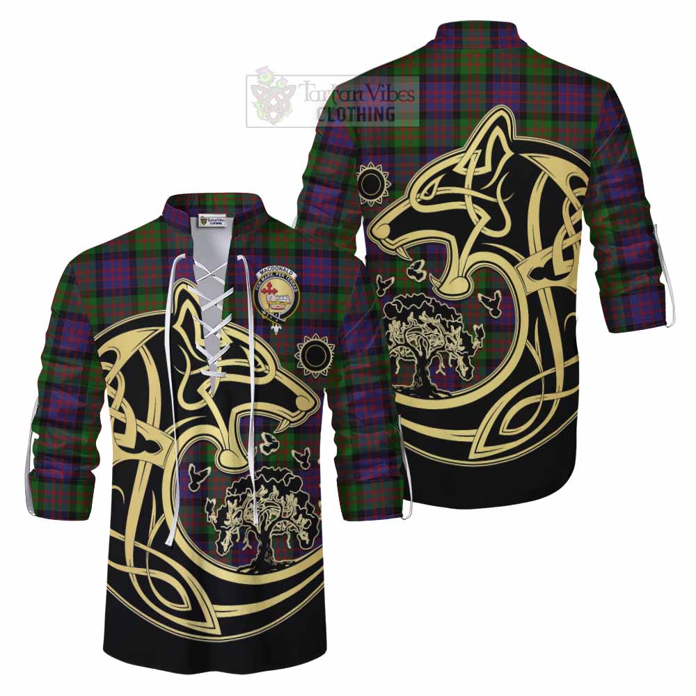 Tartan Vibes Clothing MacDonald (McDonald) Tartan Ghillie Kilt Shirt with Family Crest Celtic Wolf Style