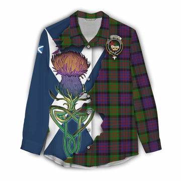 Tartan Vibes Clothing MacDonald (McDonald) Tartan Family Crest Women's Casual Shirt Scottish Thistle Celtic Inspired