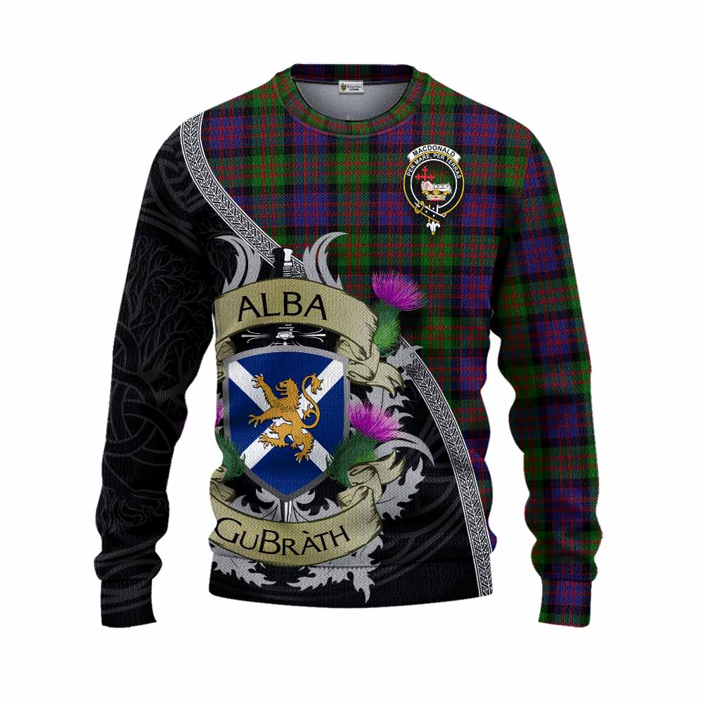 Tartan Vibes Clothing MacDonald (McDonald) Tartan Family Crest Knitted Sweater Lion Rampant Royal Thistle Shield Celtic Inspired