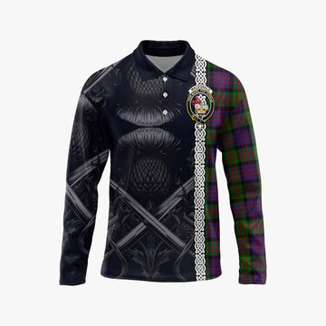 MacDonald (McDonald) Tartan Long Sleeve Polo Shirt with Family Crest Cross Sword Thistle Celtic Vibes